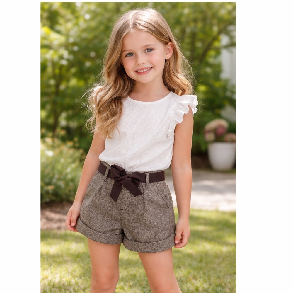 Gymboree Girls‎ Brown Tweed Shorts Size 6 Ribbon Waist